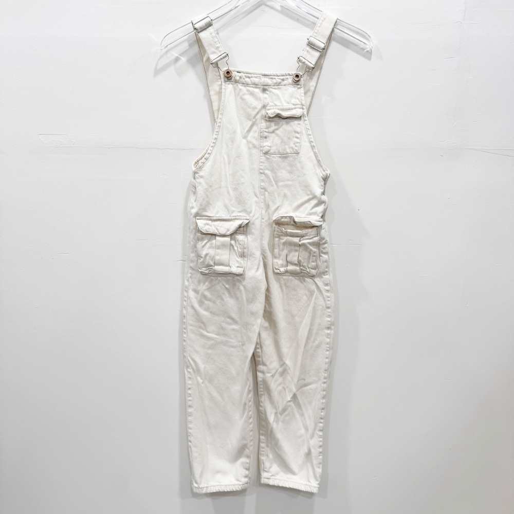 Zara Girl White Denim Dungaree Overalls Utility Cargo Size 9